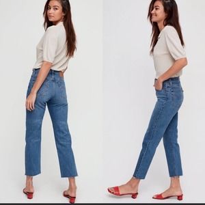 Levi's Wedgie High Rise Button Fly Raw Hem Tapered Leg Cropped Jeans